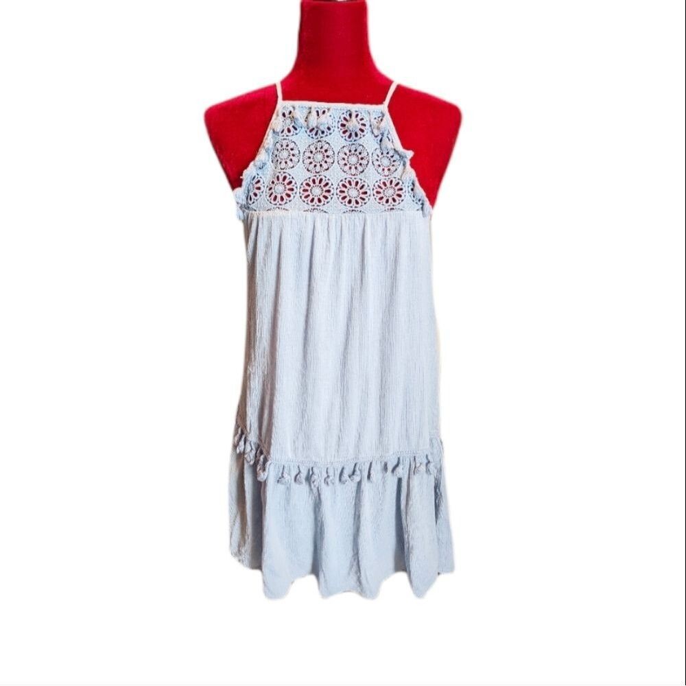 Altar'd State Blue Tassel Crotchet Halter Dress Size Medium